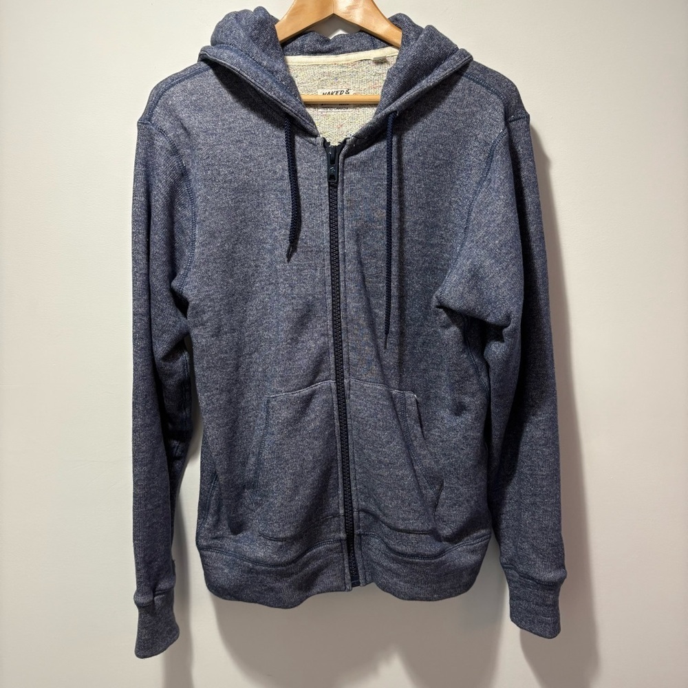 Naked & Famous Denim Zip Hoodie Heavyweight Terry Cotton Size Medium Indigo Blue
